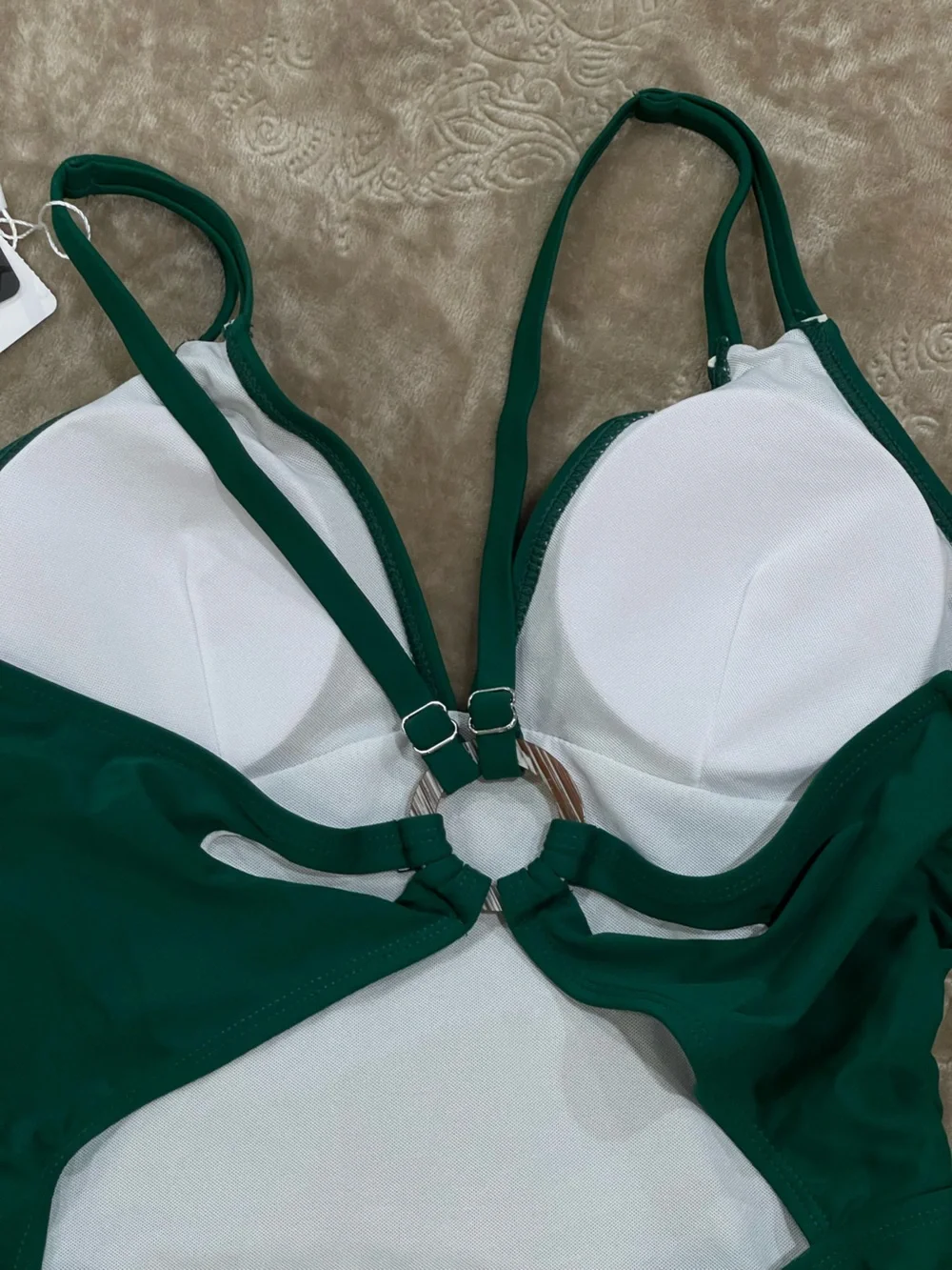 NWT Size M Pulassi Women’s Green V-Neck One-Piece Tummy Control Swimsuit